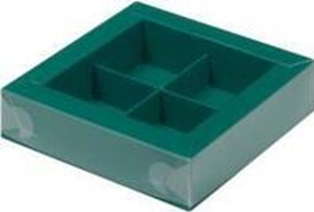 картинка Коробка для 4 конфет с пластиковой крышкой 120*120*30мм (ЗЕЛЕНАЯ) от магазинаАрт-Я