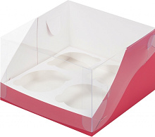картинка Коробка для 4 капкейков с пластиковой крышкой 160*160*100 мм КРАСНАЯ от магазинаАрт-Я
