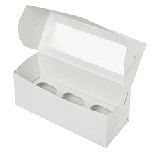 картинка Коробка для 3 капкейков белая с окном от магазинаАрт-Я