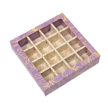 картинка Коробка под 16 шт конфет с обечайкой с окном "Сиреневый узор", 17,7 х 17,7 х 3,8 см от магазинаАрт-Я