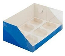 картинка Коробка для 6 капкейков с пластиковой крышкой 235*160*100 мм СИНЯЯ от магазинаАрт-Я
