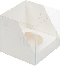 картинка Коробка для 1 капкейка с пластиковой крышкой 100*100*100 мм БЕЛАЯ от магазинаАрт-Я
