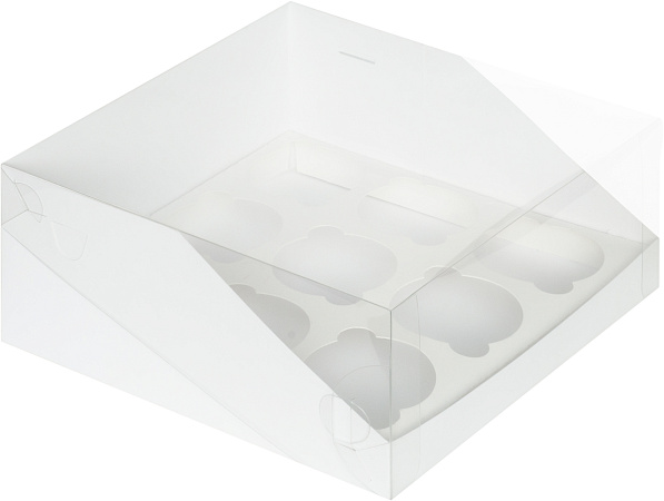 картинка Коробка для 9 капкейков с пластиковой крышкой 250*250*100 мм БЕЛАЯ от магазинаАрт-Я