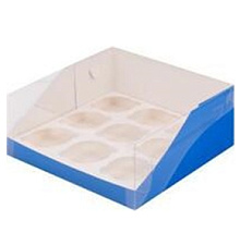 картинка Коробка для 9 капкейков с пластиковой крышкой 235*235*100 мм СИНЯЯ от магазинаАрт-Я