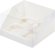 картинка Коробка для 4 капкейков  с пластиковой крышкой 170*170*100, белая от магазинаАрт-Я