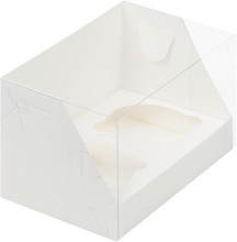 картинка Коробка для 2 капкейков с пластиковой крышкой 180*100*100 мм БЕЛАЯ от магазинаАрт-Я