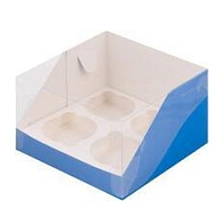 картинка Коробка для 4 капкейков с пластиковой крышкой 160*160*100 мм СИНЯЯ от магазинаАрт-Я