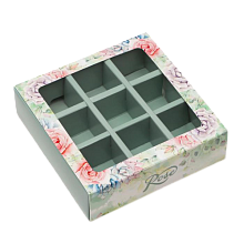 картинка Коробка под 9 конфет "Rose" с окном, 14,5*14,5*3,5 см от магазинаАрт-Я