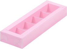 картинка Коробка для 5 конфет с пластиковой крышкой 235*70*30мм (РОЗОВАЯ) от магазинаАрт-Я