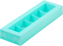 картинка Коробка для 5 конфет с пластиковой крышкой 235*70*30мм ТИФФАНИ от магазинаАрт-Я