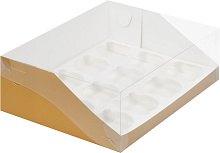 картинка Коробка для 12 капкейков с пластиковой крышкой 310*235*100мм ЗОЛОТО от магазинаАрт-Я