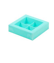 картинка Коробка для 4 конфет с пластиковой крышкой 120*120*30мм ТИФФАНИ от магазинаАрт-Я
