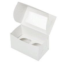 картинка Коробка для 2 капкейков белая с окном от магазинаАрт-Я
