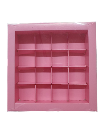 картинка Коробка для 16 конфет с пластиковой крышкой 180*180*35 (РОЗОВАЯ) от магазинаАрт-Я
