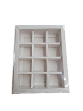 картинка Коробка для 12 конфет с пластиковой крышкой 190*145*38 (БЕЛАЯ) от магазинаАрт-Я