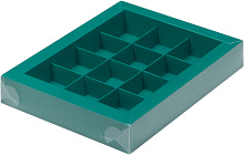 картинка Коробка для 12 конфет с пластиковой крышкой 190*150*30 ЗЕЛЕНАЯ от магазинаАрт-Я