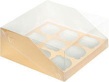 картинка Коробка для 9 капкейков с пластиковой крышкой 235*235*100 мм ЗОЛОТО от магазинаАрт-Я