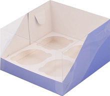 картинка Коробка для 4 капкейков с пластиковой крышкой 160*160*100 мм ЛАВАНДОВАЯ от магазинаАрт-Я