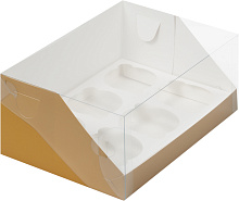 картинка Коробка для 6 капкейков с пластиковой крышкой 235*160*100 мм ЗОЛОТО от магазинаАрт-Я