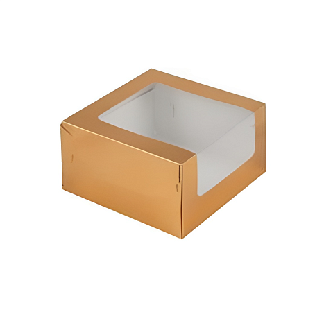 картинка Коробка для торта с увеличенным окошком, 180*180*100 мм (золото глянцевая) от магазинаАрт-Я