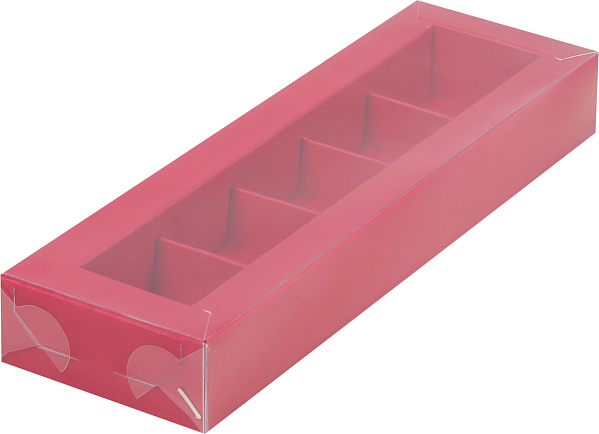 картинка Коробка для 5 конфет с пластиковой крышкой 235*70*30мм (КРАСНАЯ) от магазинаАрт-Я