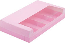 картинка Коробка для 5 эклеров с пластиковой крышкой 250*150*50 мм РОЗОВАЯ от магазинаАрт-Я